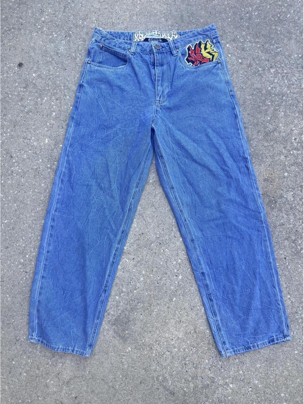 Y2K Ambush Embroidered Dragon Baggy Jeans Blue Size 32